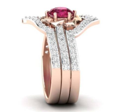 Ladies 3 Tier Ruby Flower Ring